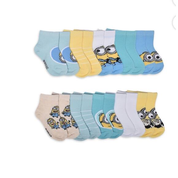 Minions Multicolor Print and Solid Toddler Ankle Socks 10ct Size 2T-3T Lot of 2 - Picture 2 of 4